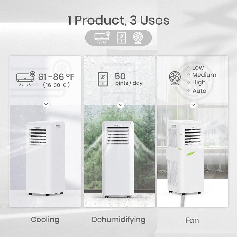 TU Air Conditioner Easier to Install, Quiet and 3-in-1 Portable AC, Dehumidifier, Fan for Rooms Up to 250 sq ft, Aovia Series,