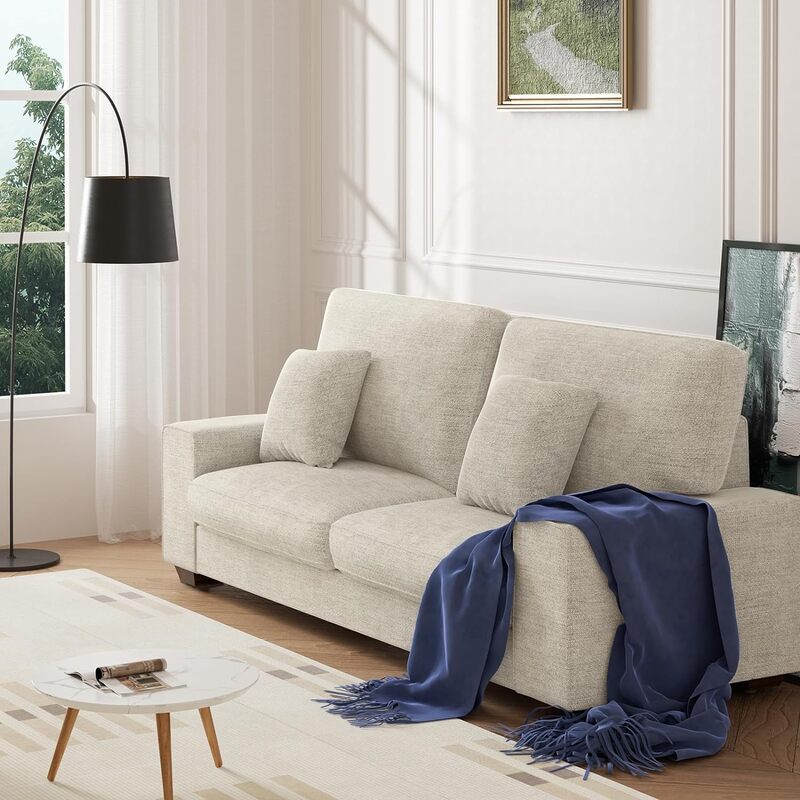 Chenille Sofá reclinável para sala de estar, sofá pequeno de 2 lugares, capa removível, Space Spring, almofadas e moldura
