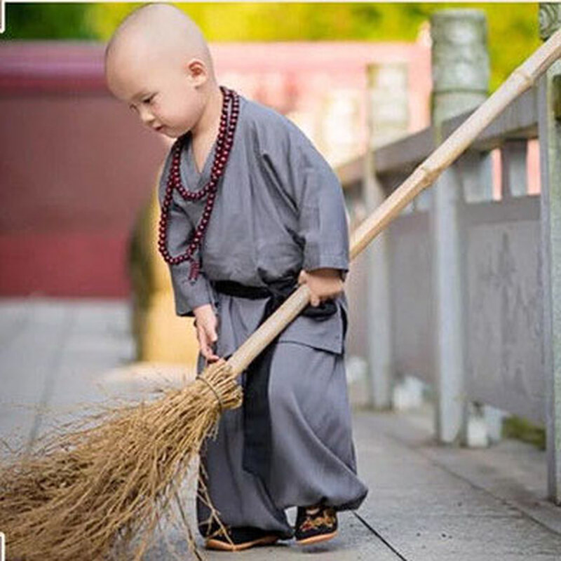 Boys Kids Children Little Monk Clothing Shaolin Temple Tang Suit Baby Cotton and Linen Robes Performance Kung Fu Uniform