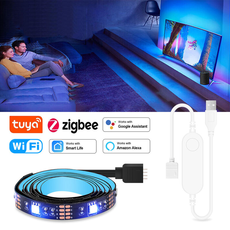 Zigbee – bande lumineuse Led 5050, alimentée par USB, fonctionne avec Tuya, Wifi, RGB, DC5V, rétro-éclairage de la télévision, fonctionne avec Alexa et Google Home