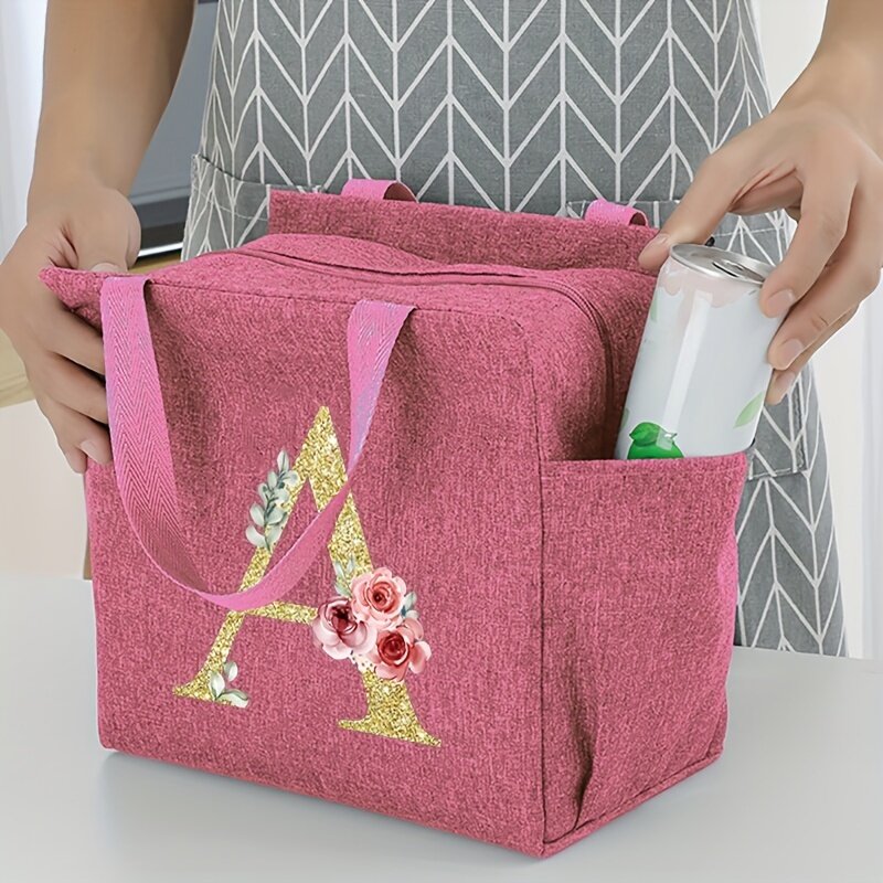 O ~ Z bolsa de almuerzo de nailon con letras impresas, bolsa de aislamiento impermeable con cremallera, bolsa de hielo adecuada para hombres y mujeres, trabajo, Picnic, Viajes