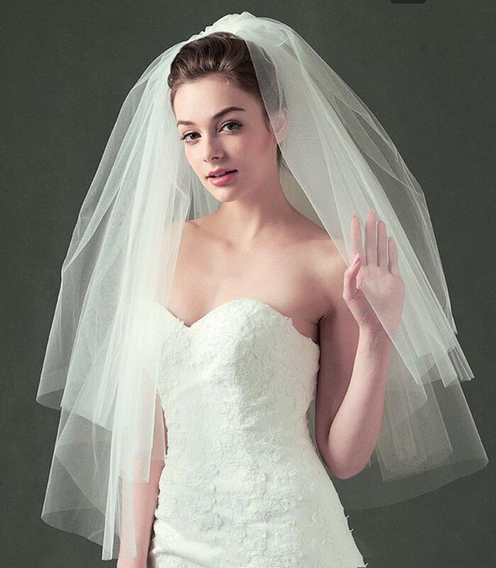 Voile court en tulle blanc à 2 niveaux avec peigne pour femme et fille, accessoires pour cheveux de mariée