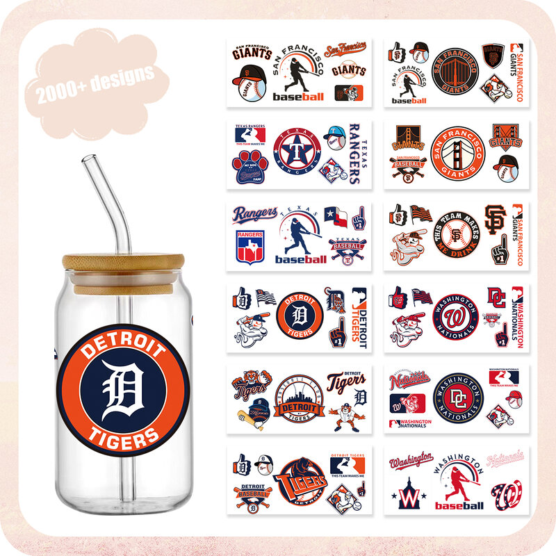 Персонализированная спортивная бейсбольная УФ-наклейка DTF для стеклянных стаканчиков объемом 16 Унций Может обернуть переводные наклейки самоклеящиеся наклейки с логотипом «сделай сам»