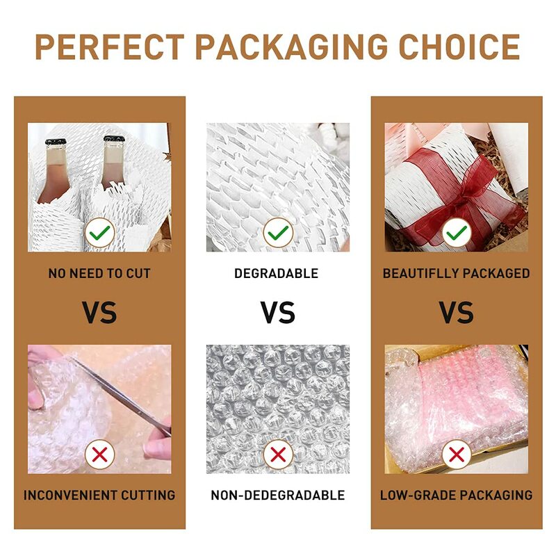 Papel de embalaje de panal blanco, rollo de envoltura de amortiguación ecológica para mover papel Kraft reciclable Biodegradable, 14,9 pulgadas x 9,8 pies
