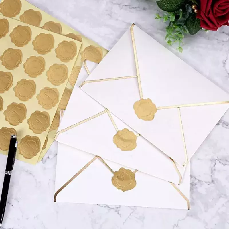 100/25Pcs Gold Embossed Heart Sticker Thank You Envelope Sealing Sticker Wedding Party Invitation Card Christmas Gift Decoration