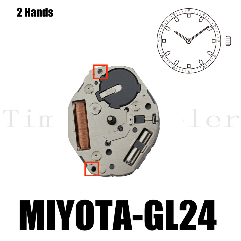 Pergerakan GL24. Miyota GL24Movement ukuran 6 3/4x8 inci tinggi 2.28mm daya tahan baterai 5 tahun 2 tangan baterai tahan lama