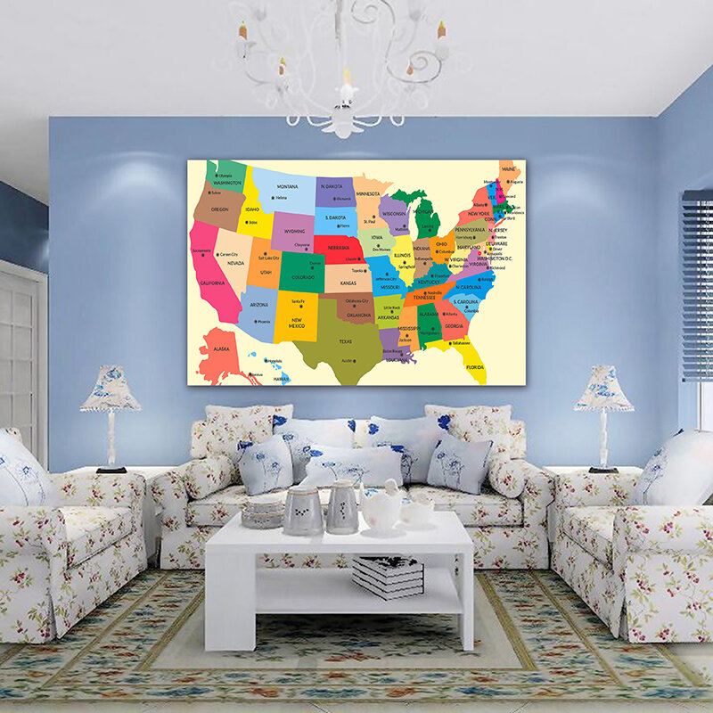 225*150cm The USA Map In English Non-woven Canvas Painting Decorative Poster and Prints Living Room Home Decor Office Supplies