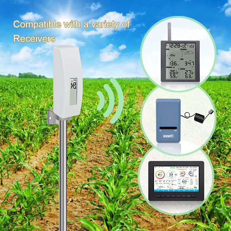 Ecowitt WN34S Sensor Suhu Tanah, Digital Penguji Tanah Tahan Air dengan Layar LCD, Sensor Pemeriksa Suhu 11.8 Inci