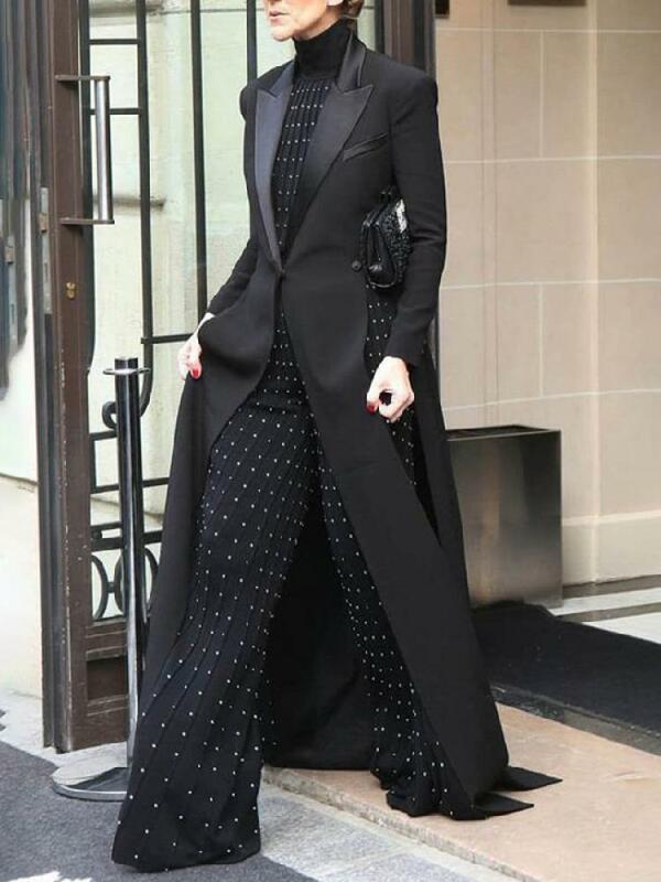 Missouoo-Blazer noir fendu à manches longues pour femme, manteau long, col cranté, élégant, imbibé, urbain, bureau, dames, extérieur, femme