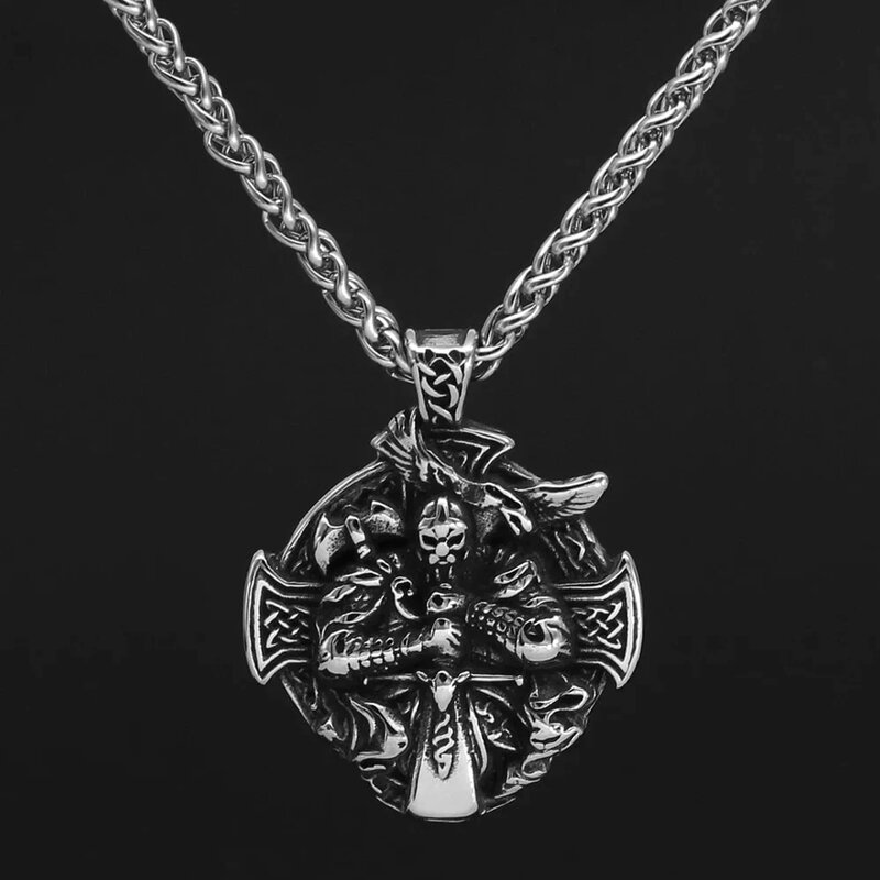 Men's Stainless Steel Vintage Celtic Cross Medal Pendant Necklace