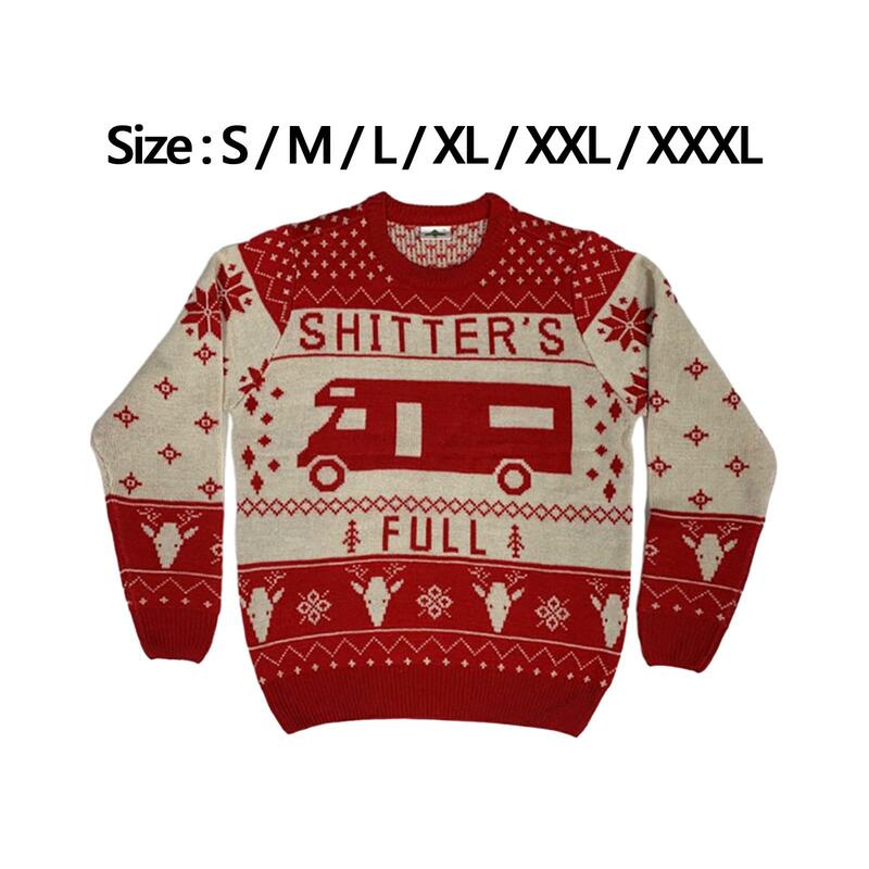 Christmas Sweater Pullover Round Neck Sweatshirt Christmas Pattern Knitted Sweater for Holiday Festive Party Winter