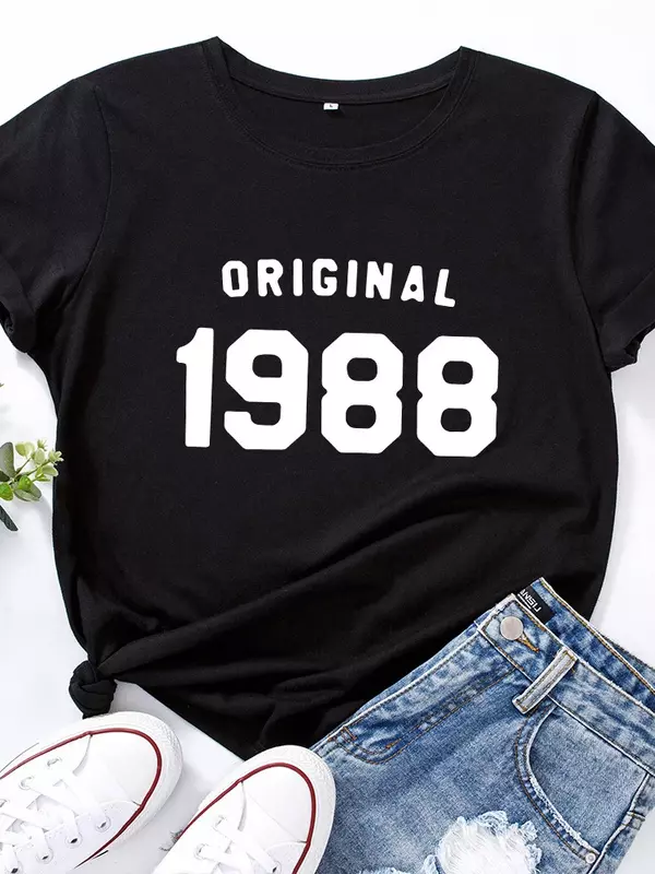 Maglietta da donna originale con stampa a lettera 1988 manica corta O collo maglietta da donna allentata maglietta da donna top abiti Camisetas Mujer