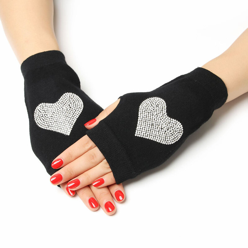 Mitaine d'hiver à rivets pour femmes, 1 paire de gants de danse chauds tricotés sans doigts avec diamants, style gothique Punk noir, à la mode, T155