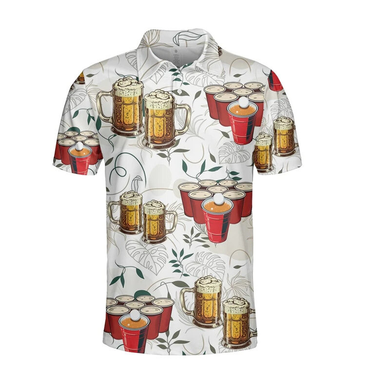 Birra Cheers! Polo a maniche corte con stampa 3d per uomo abbigliamento Polo con bottoni hawaiani Casual Streetwear top moda uomo