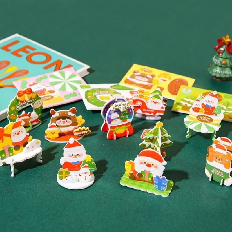 Santa Claus Christmas 3D Puzzle Handmade Christmas Tree Kids Xmas Arts Puzzle Elk Advent Wreath DIY Mini Christmas Tree Adult
