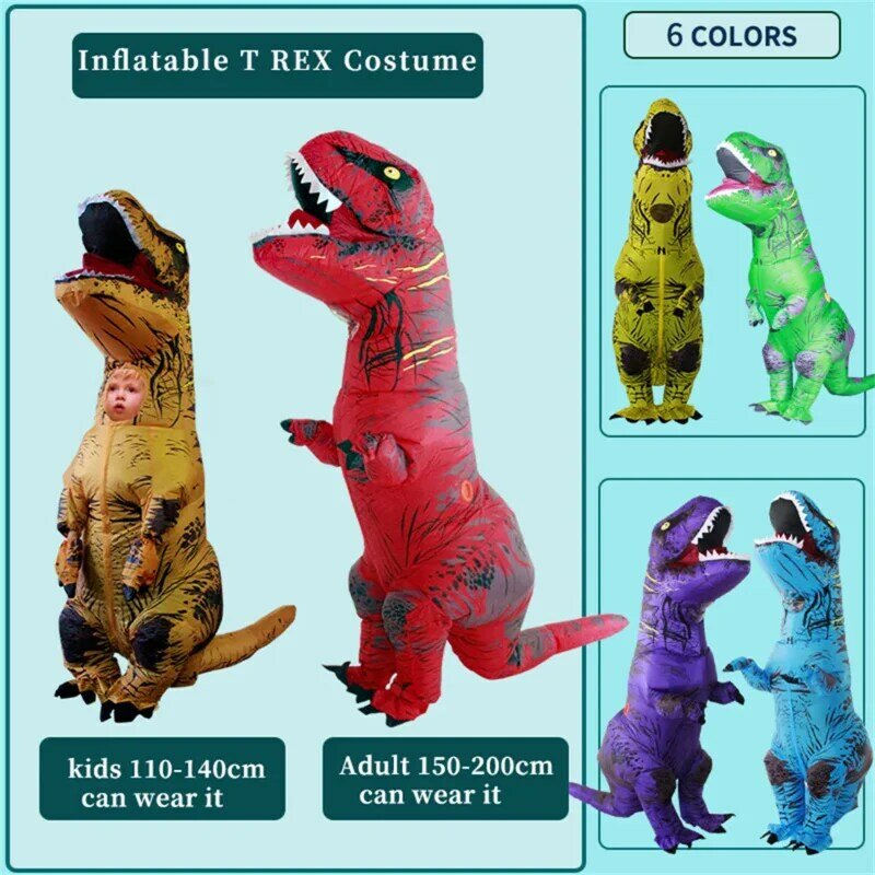 زي تنكري قابل للنفخ للبالغين والأطفال ، traannosaurus Rex ، بدلة تنكرية لحفلة الهالوين ، تميمة جوراسية ، رسوم متحركة كرتونية