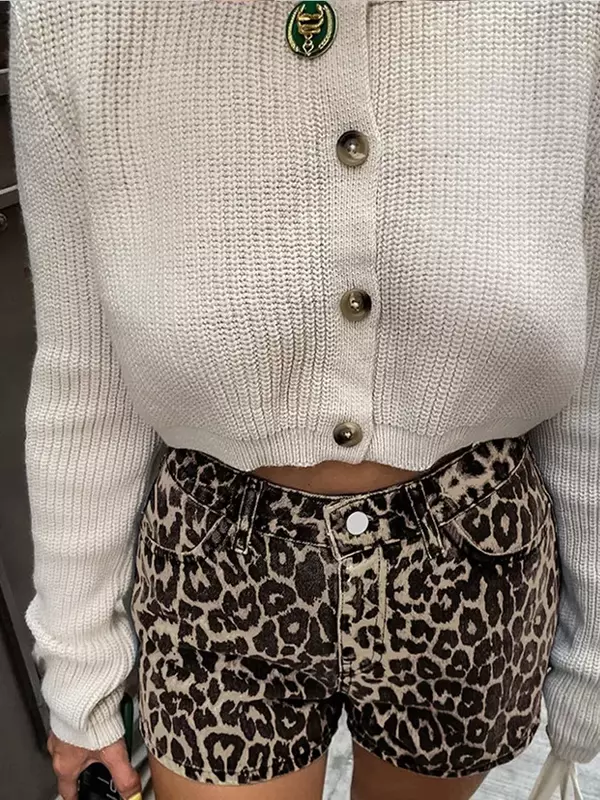Pantalones cortos con estampado de leopardo para mujer, Shorts de cintura alta con cremallera, a la moda, para primavera y verano, 2024
