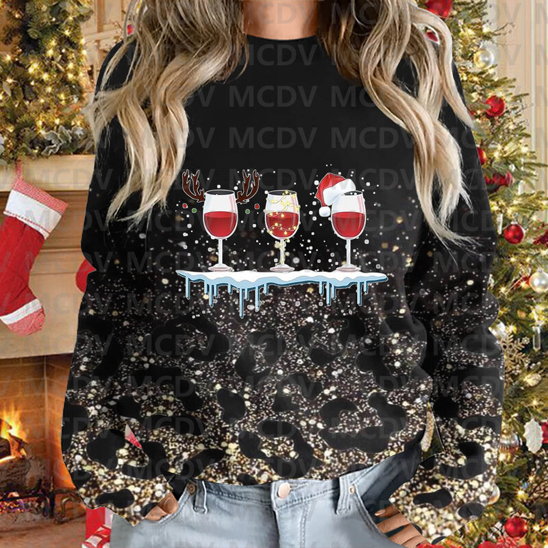 Suéteres de Navidad para mujer, sudadera con estampado de leopardo dorado, Jersey informal con estampado 3D, estilo 25