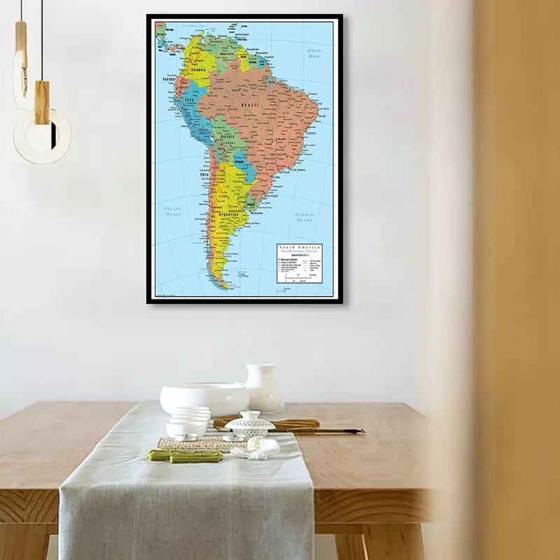 Arte do mapa da américa do sul, 42*59cm, poster de arte da parede, pintura em tela, viagem, material escolar, decoração de casa da sala de estar