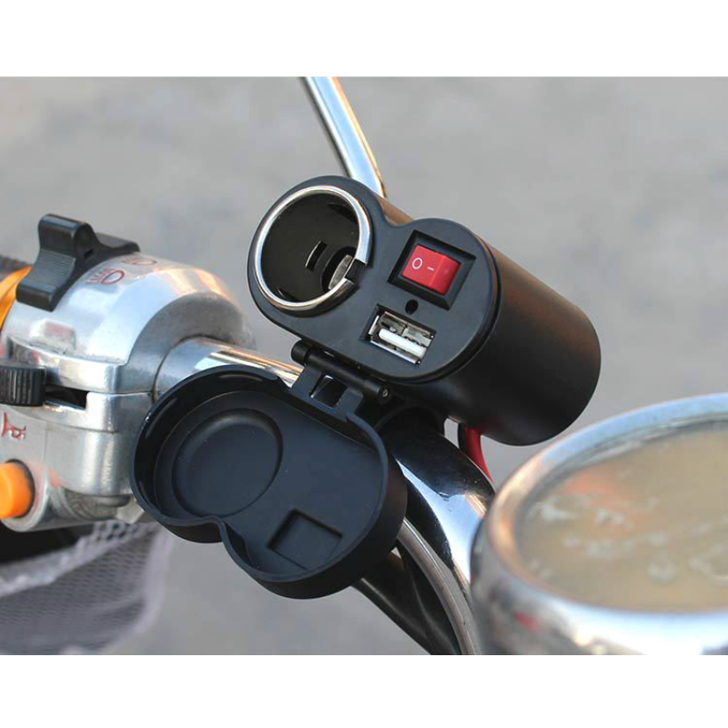 Motorcycle Accessories Universal Waterproof Car Cigarette Lighter Socket USB Long Wire 2 In 1 Convienient Mobile Phone Charger