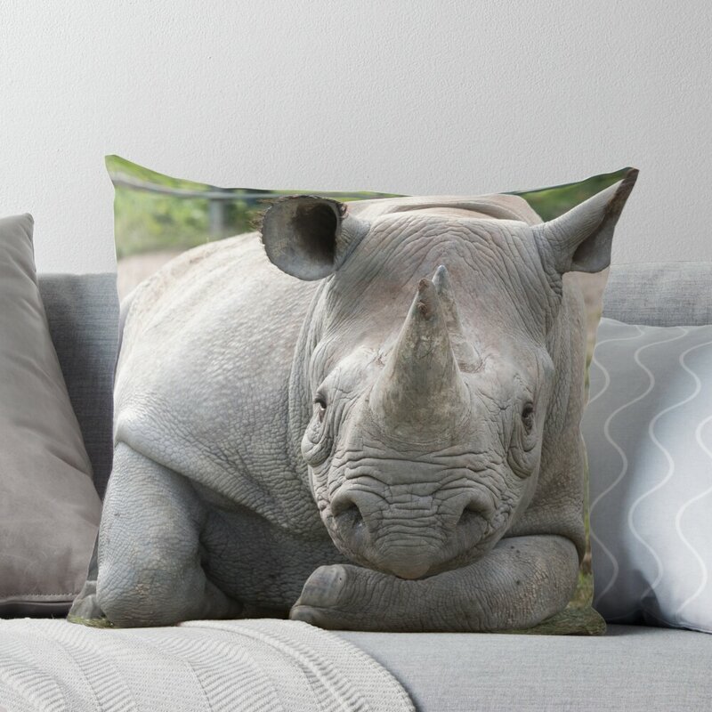 Rhino looking relaxed con la cabeza reclinable en el antebrazo. Fundas de almohada navideñas para cojines