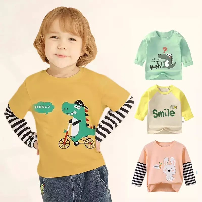 子供服,男の子と女の子のための漫画のTシャツ,長袖のベビー服,秋冬の綿のスウェットシャツ