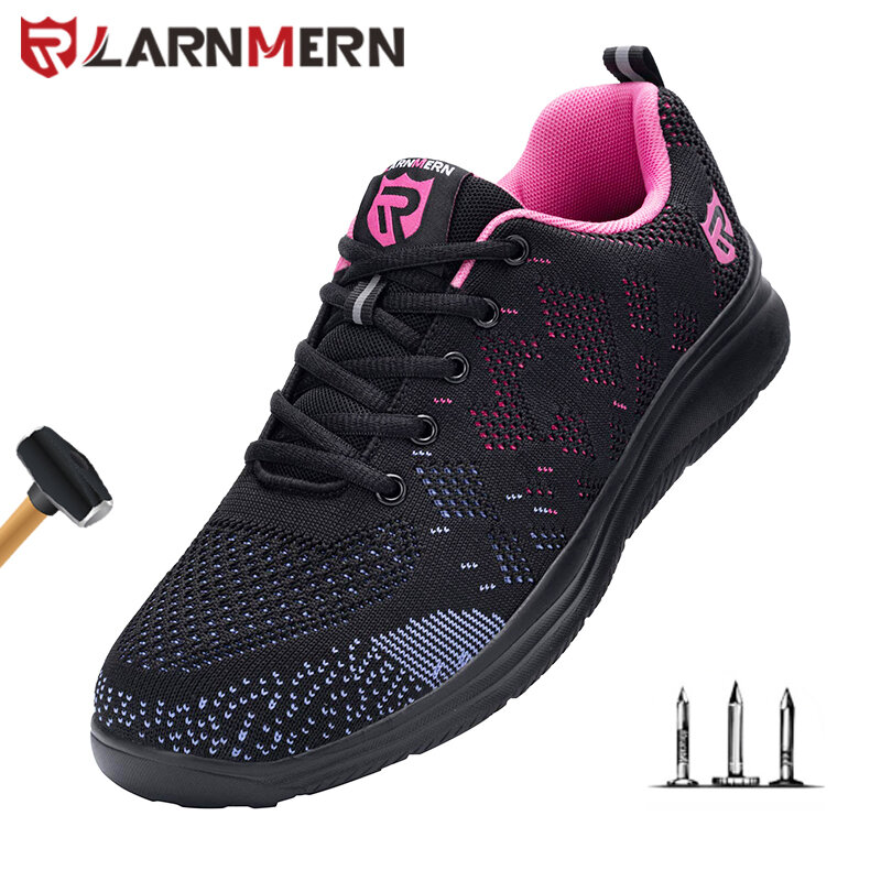 Larnmern-zapatos de seguridad con punta de acero para hombre y mujer, calzado ligero de trabajo transpirable, sin cordones, botas de seguridad, Invierno