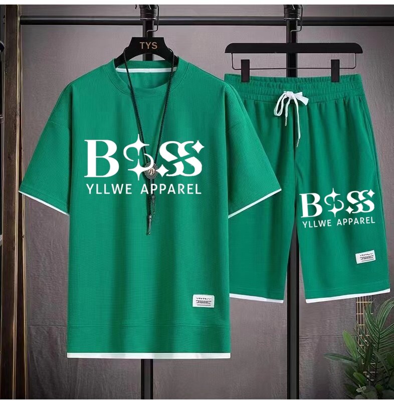 Одежда BSS YLLWE, мужской комплект из двух предметов, Повседневная футболка и шорты из льняной ткани, мужской спортивный костюм, модный спортивный костюм с коротким рукавом
