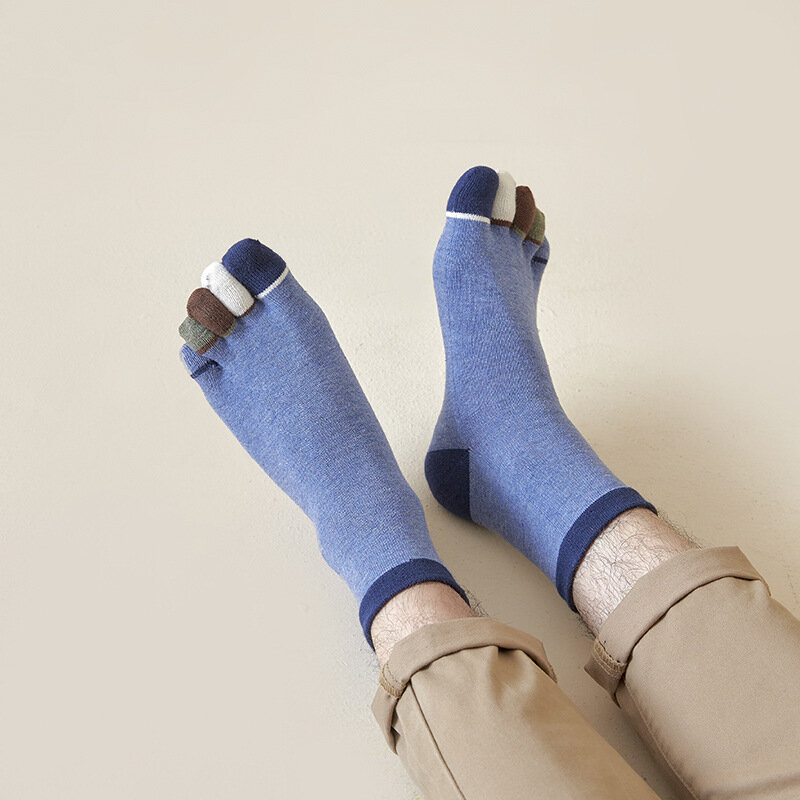 Calcetines de cinco dedos para hombre joven, medias cortas absorbentes de sudor, de algodón fino y colorido, para primavera y verano, 5 pares