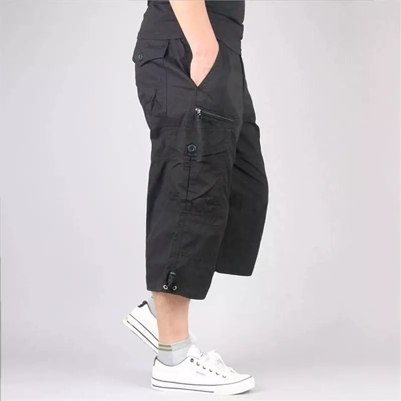 Pantalones cortos de carga de longitud larga para hombre, Capri de algodón elástico informal con múltiples bolsillos, táctico militar, 5XL, Verano