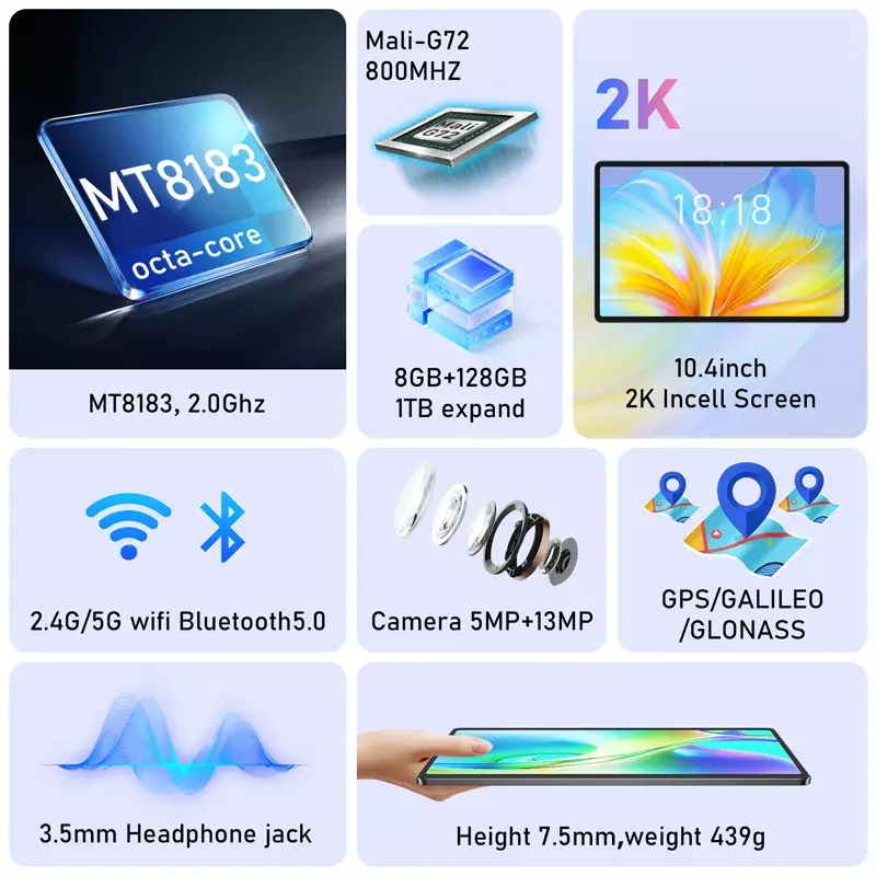 N-ONE npad plus tablet pc 10,36 zoll 2000x1200 fhd mt8183 8 kerne android 12 16(8 + 8) gb ram 128gb rom 6600mah dual wifi bt 5,0
