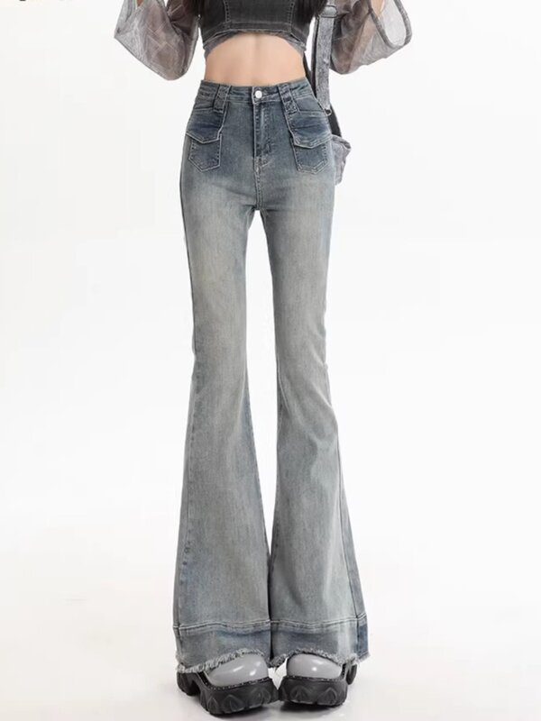 Frauen y2k Flare zerrissene Jeans japanische 1920er Jahre Stil Harajuku koreanische Baggy Denim Hose Jeans hose Vintage Trashy Kleidung 2000
