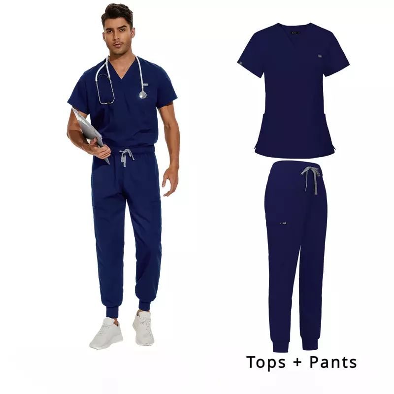 Conjunto de uniforme médico para hombre, monos con cuello en V, ropa de enfermera y farmacia, venta al por mayor