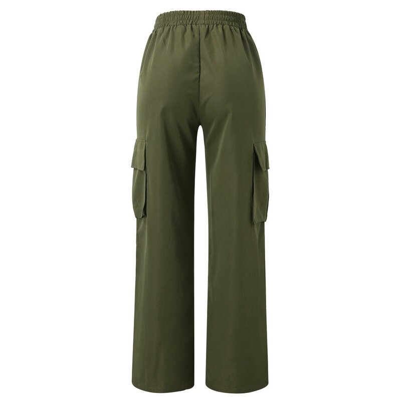 Pantalones Cargo para mujer, ropa de calle coreana, pantalones Cargo de Color sólido con cintura elástica, pierna ancha, Joggers Casuales