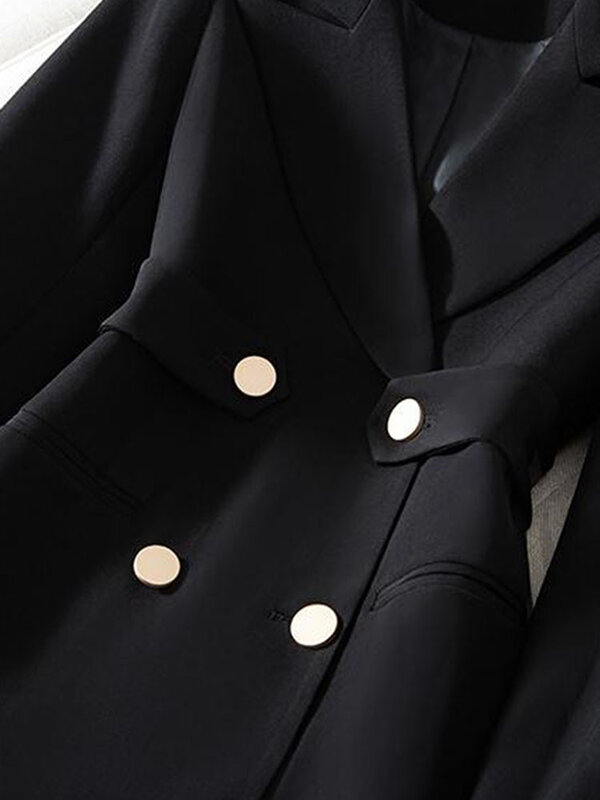 Women Blazer Black Beige 2022 Autumn New Style Korean Fashion Double Breasted Slim Suit Jacket Solid Color Female Blazers
