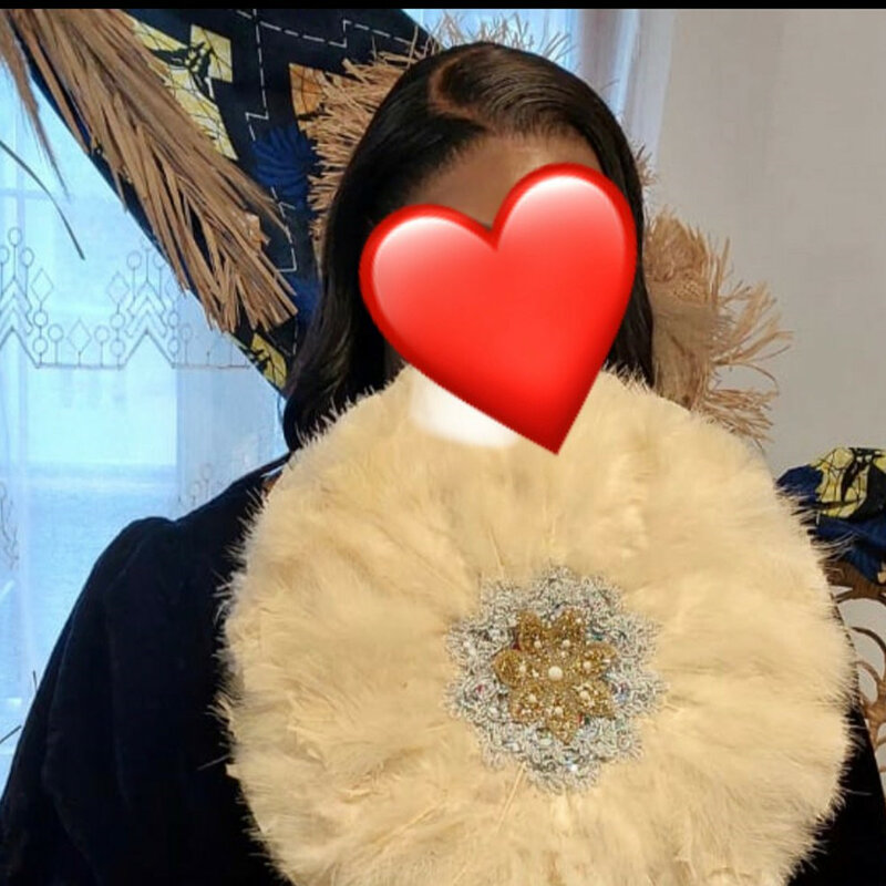 1 pz African Eventaille Mariage Fan White Turkey Feather Fan e Gold Handle danza nigeriana ventagli da sposa per il matrimonio