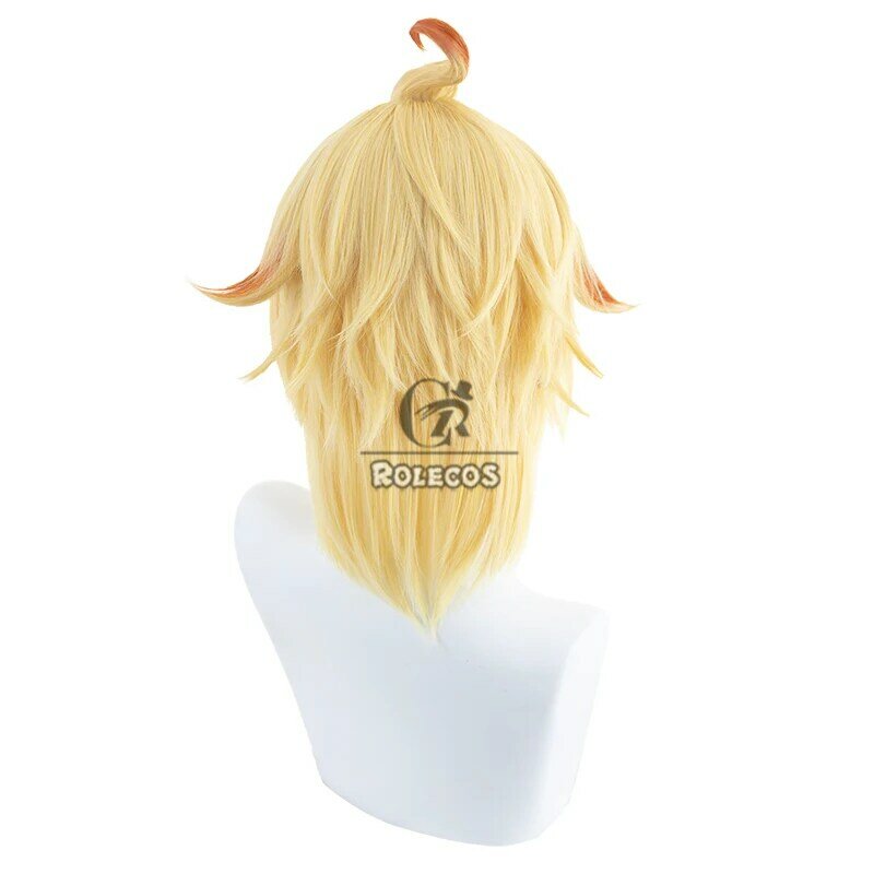 ROLECOS Mika Cosplay Wigs Genshin Impact Mika 30cm Short Straight Blonde Mixed Light Brown Men Wig Heat Resistant Synthetic Hair