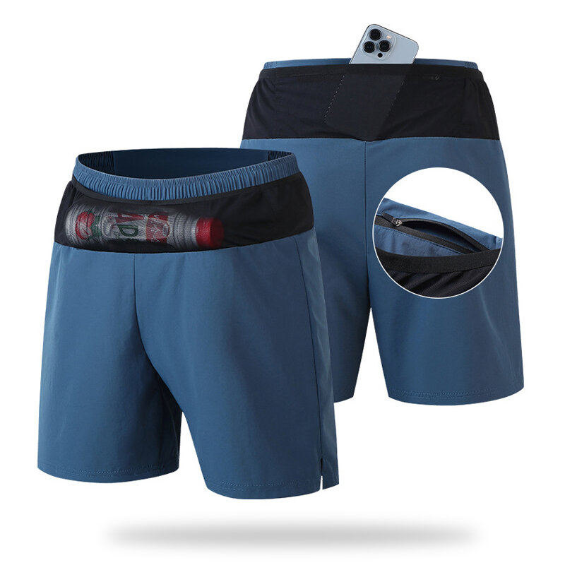 (S-5XL) pantaloncini da corsa da maratona traspiranti ad asciugatura rapida con marsupio elastico per allenamento Fitness pantaloncini sportivi uomo donna adolescenti