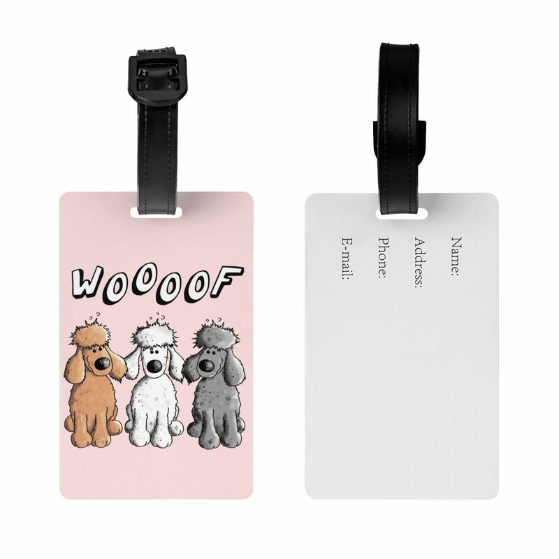 Woof pudel Tag bagasi untuk koper lucu kartun pudel anjing Tag bagasi penutup privasi nama kartu ID
