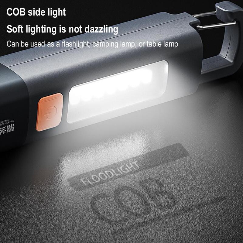 Linterna LED XPE superbrillante con gancho, luz de Camping recargable por USB, lámpara impermeable para exteriores con zoom