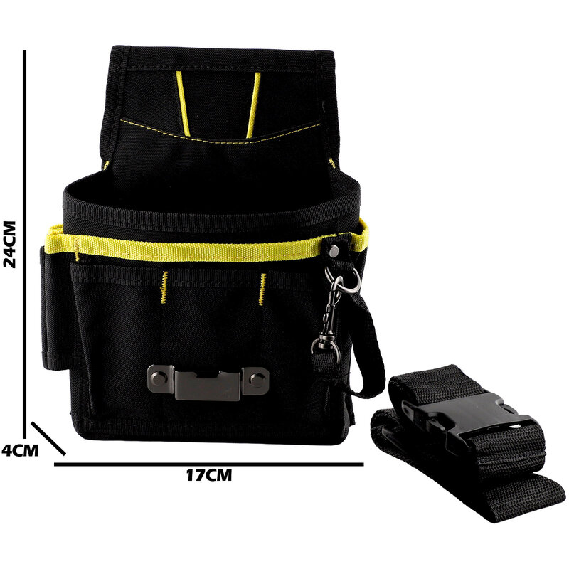 Cintura Armazenamento Ferramenta Bag com Bolsos, Tecido Oxford Belt, Eletricista Titular, Preto Bolsa para Chave de Fenda, 600D