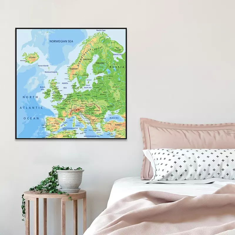 60*60cm The Europe Orographic Map Canvas Painting Wall Art Poster Classroom Home Decoration Children School Supplies
