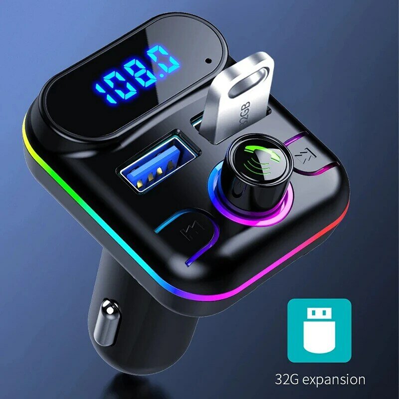 Dubbele Usb Autolader Fm-Zender Bluetooth 5.0 Mp3-speler Handsfree Tf-Kaart U Schijf Afspelen Met Rgb Sfeer Licht Lamp