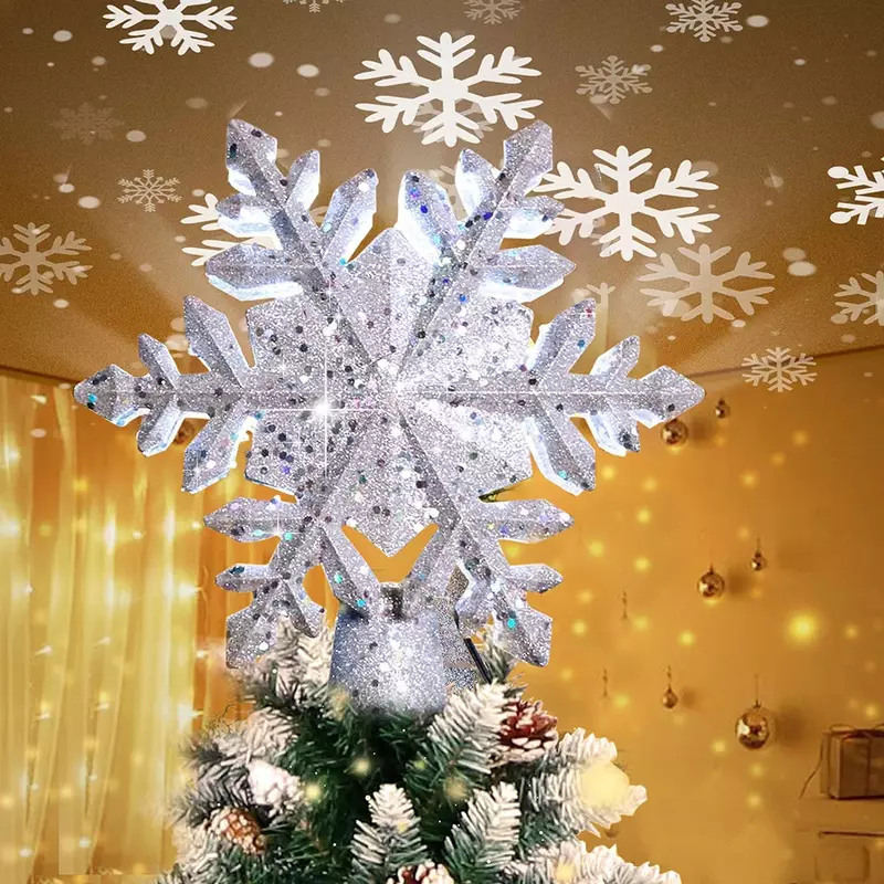 Topper pohon Natal, dengan lampu proyektor berputar LED colokan 2.4m kawat LED lampu malam untuk dekorasi liburan