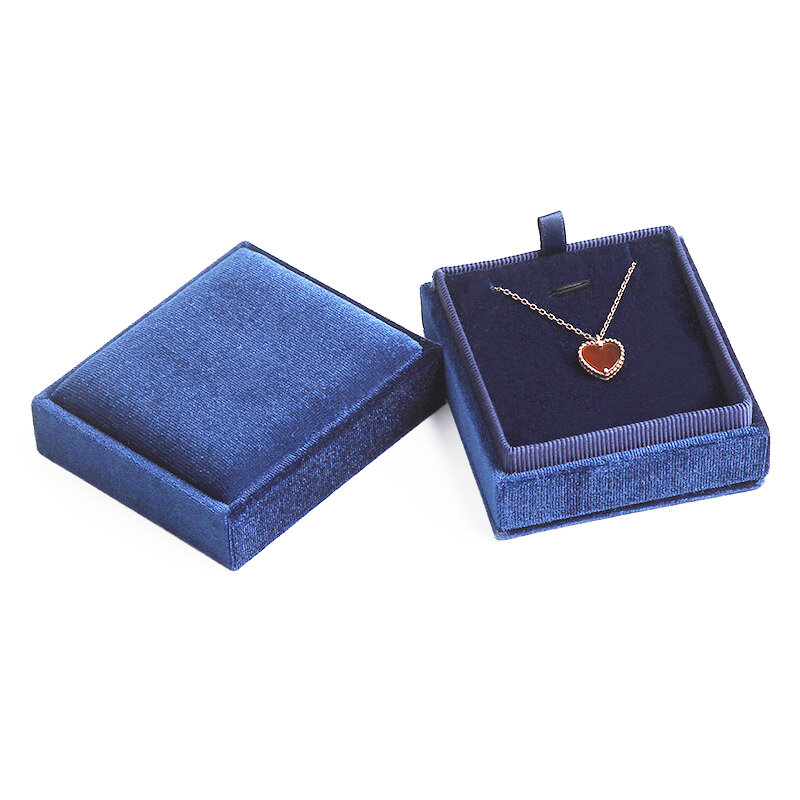 Kotak hadiah kalung liontin persegi beludru kelas atas dengan tutup yang dapat dilepas kotak penyimpanan kalung ulang tahun pernikahan