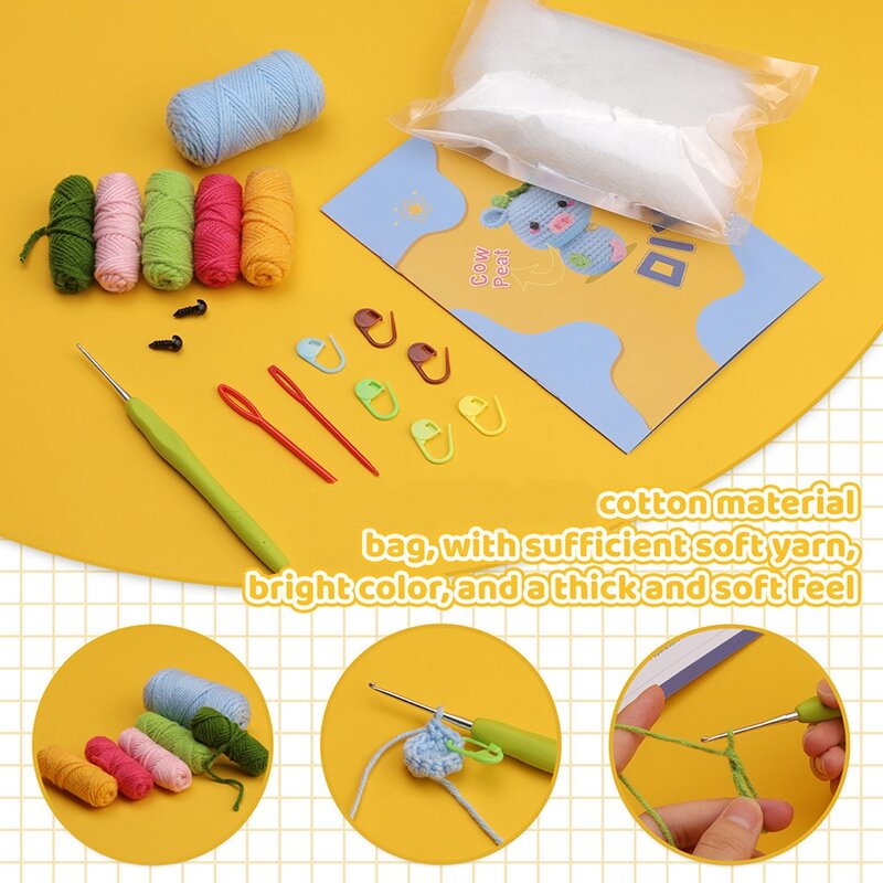 Kit completo de ganchillo para principiantes, tejido a mano de animales Porker DIY, como se muestra para adultos y niños
