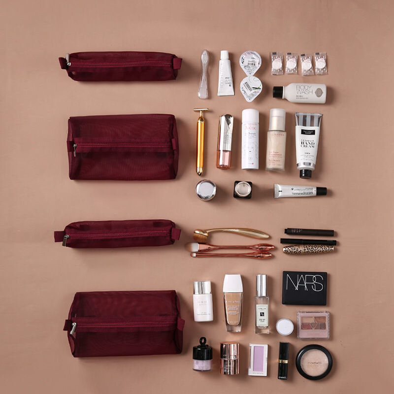 4pcs In 1 Detachable Makeup Bag Women Zipper Mesh Large Capacity Cosmetics Pouch Foldable Portable Travel Wash Storage Bag