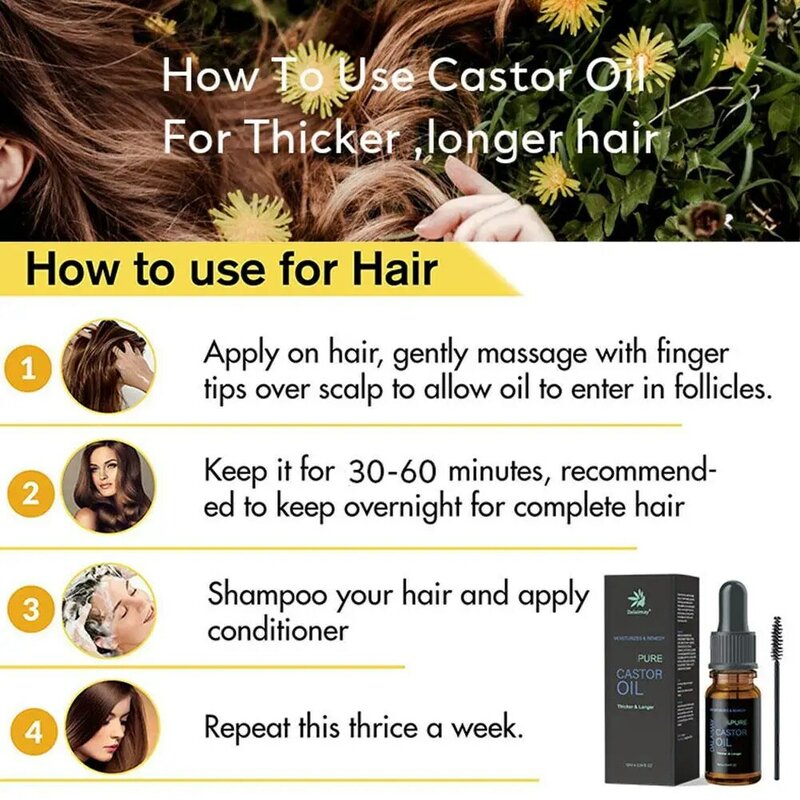10ML olio di ricino capelli ciglia sopracciglia crescita olio essenziale prevenire l'invecchiamento della pelle essenza di ricino idratante cura della pelle per le donne T8U7