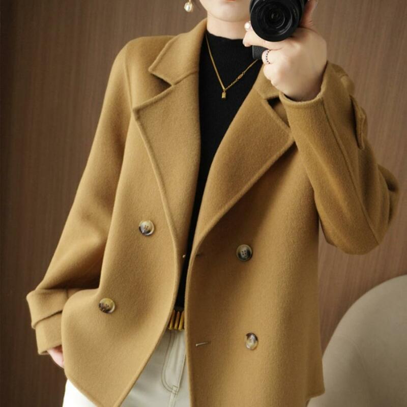 Abrigo largo de lana para mujer, abrigo elegante de doble botonadura, cálido y holgado, para otoño e invierno, negocios formales y viajes