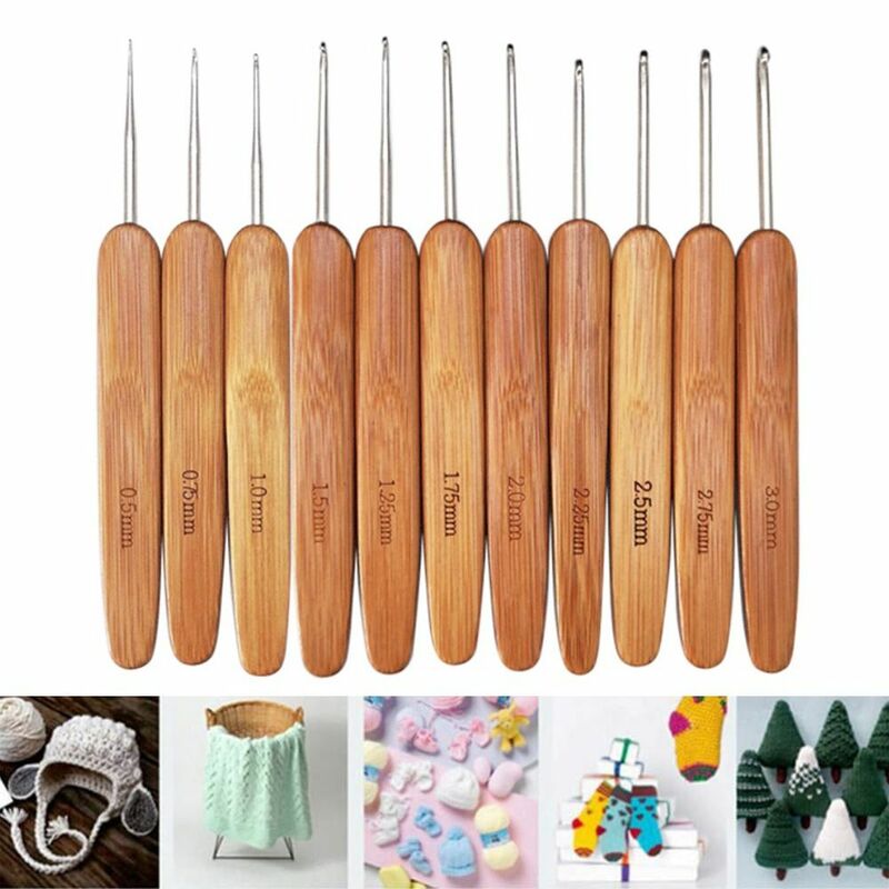 Ganchos de ganchillo de madera de bambú, agujas de tejer, tamaño pequeño, largo, artesanía